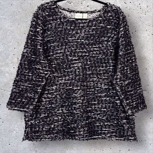 Chicos Size 3 Chunky Knit Sweater Top Black White Metallic Fuzzy Womens XL